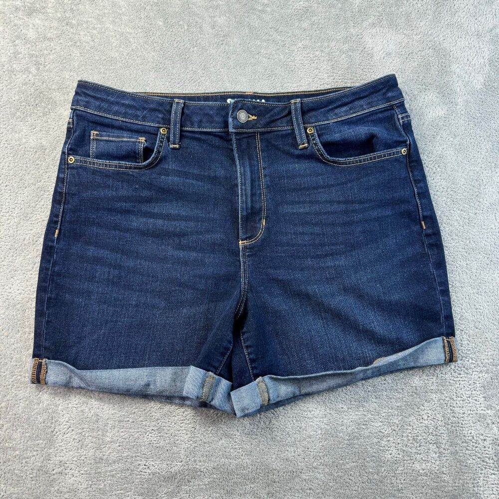 Sonoma Shorts Women's 16 Blue High Rise Denim Dark Wash Cuffed Stretch Whiskered
